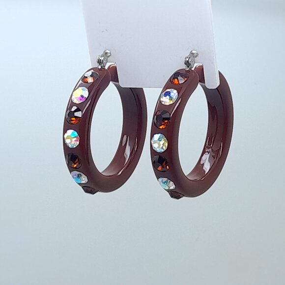 1.5 chunky brown Lucite Acrylic wide Hoop Latch Back Fashion vintage Earrings - Picture 1 of 4